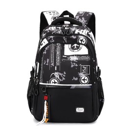 Amythe School Backpack Teenager Backpack for Boys - Waterproof Casual Daypack, School Bag Ideal for School, Travel and College, School Bag Black, white plane