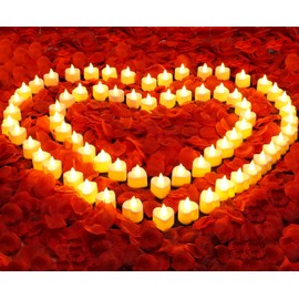 Acejoz Rose Petals and Candles Set, 6000 Pieces Fake Rose Petals and 72 Pieces Heart Candle Lights for Bedroom Romantic Decorations for Special Night, Wedding, Anniversary, Valentines Day