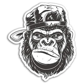 2 x 10cm Grumpy Gorilla Vinyl Stickers - Monkey Sticker Laptop Luggage #17687 (10cm Tall)