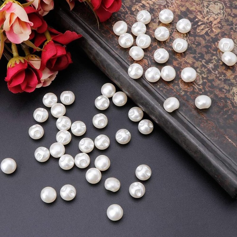 Pearl Buttons, White, Glossy, 0.5 inches (12 mm), Pack of