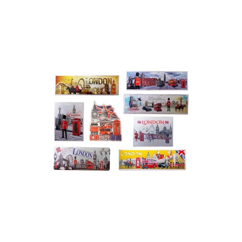 Set of 8 London England Famous Icons Acrylic Foil Fridge