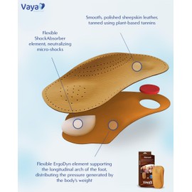 Vaya Medical Orthopaedic Insoles for Transverse Flat Foot and Longitudinal Flat Foot Insoles for Women for Flat Feet 3/4 Flat Feet Leather Shoe Insoles with Supination Novum 1 Pair Brown Size 45