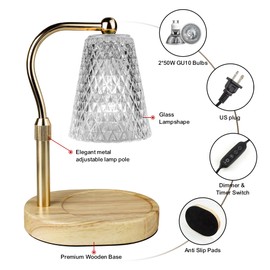 Candle Warmer Lamp, Candle Warmer Lamp with Timer,Dimmable Candle Warmer with 2 Bulbs 50W GU10 Adjustable Height, Candle Lamp Warmer for Home,Office Decoration,Etc.