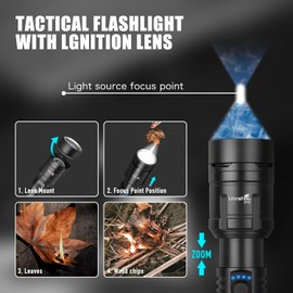 UltraFire 1500 Lumen Wiederaufladbare LED Taschenlampe mit Zündlinse, Zoomable 3 Modi Taktische Taschenlampe mit Holster, Zündobjektiv für Outdoor Camping Wandern Notfall Z10