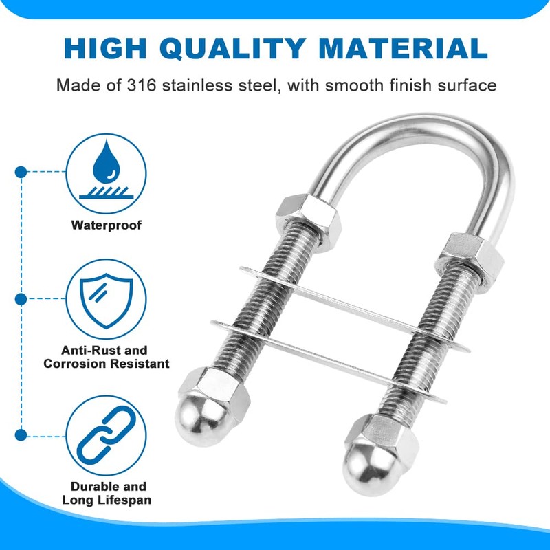 Marine Stern Bow U Bolt,Thread Dia. 1/2’’, Boat 316 Stainless