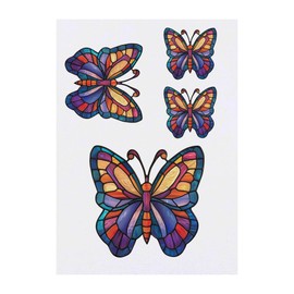 4 x 'Stained Glass Butterfly' Temporary Tattoos - Water Resistant, Skin-Safe, Non-Toxic Transfers, Mixed Sizes (TO00076324)