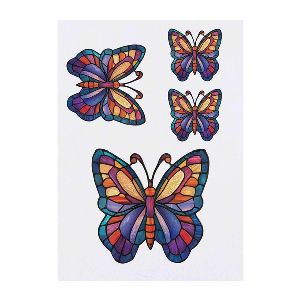 4 x 'Stained Glass Butterfly' Temporary Tattoos - Water Resistant,
