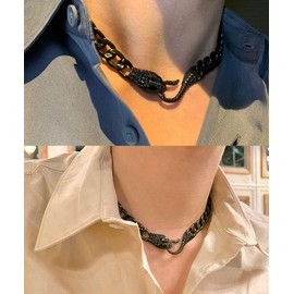 GulCean Snake Choker Necklace for Men Women Black Silver Zircon Cuban Link Chain Fashion Edgy Viking Goth Anime Aesthetic Emo Python Charm Choker Necklace (Black)