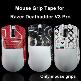 Hokeyio Grip Tape for Razer Deathadder V3 Pro - Anti-Slip,Enhanced Control, Suck Sweat,Soft Leather,Improves FPS Gaming Grip [Pre-Cut] Printsteam White 0.5mm