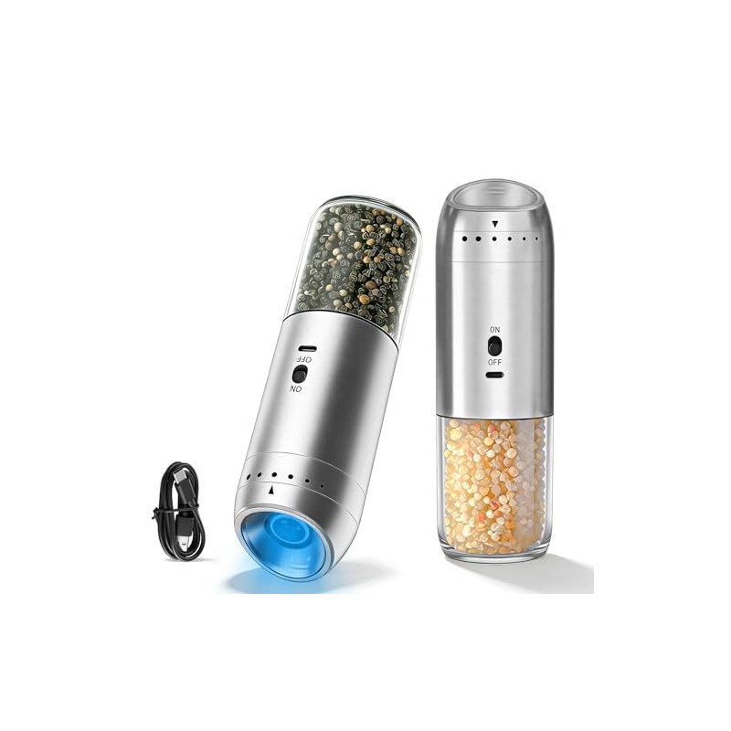 Automatic Gravity Salt and Pepper Grinder Set - Rechargeable &