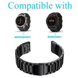 Compatible for Garmin Forerunner 955 Band, onetuo Quick Release Stainless Steel Metal Replacement Straps Compatible with Garmin Forerunner 955 / Fenix 7 / epix Gen 2 Smartwatch (Black)