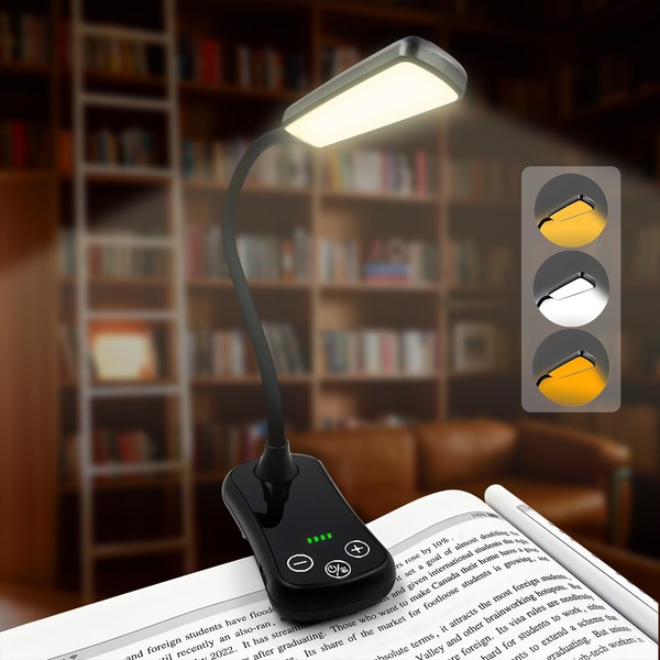 Luz del Libro Recargable 16 LED,Luz de Lectura con Clip,de intensidad regulable luz de lectura3 Colores y,muy adecuada para leer de noche,Estudio,Trabajar, Viaje,luz para leer libros de noche(negro)