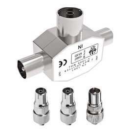 Pencilupnose TV Aerial Coax Splitter, Coaxial Metal Housing, 2 Way 1 Female to 2 Male Adapter Connector Joiner Includes 2x Female 1x Male TV Aerial Coaxial Cable Connectors Adaptor
