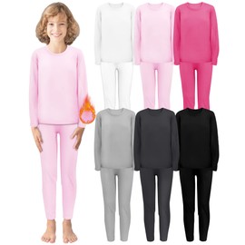 Taiyin 6 Sets Girls Thermal Underwear Set for Kids Long Underwear Base Layer Top Bottom for Kids Girls (Medium)