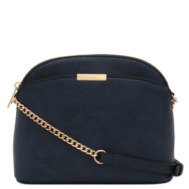 FashionPuzzle Faux Leather Solid Small Dome Crossbody bag with Chain Strap (Navy)