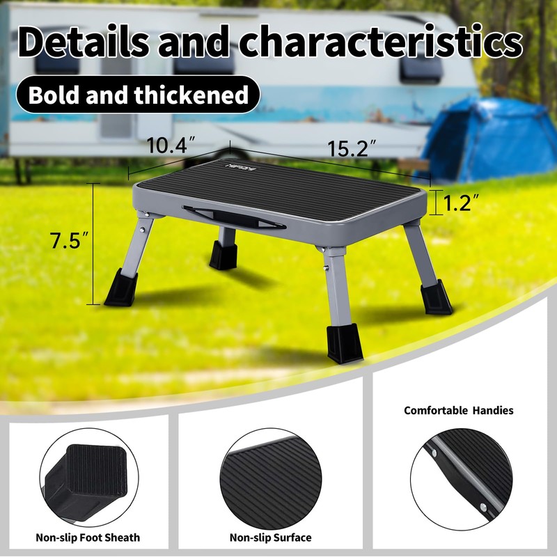 RV Step Stool Foldable 1-Step Ladder Sturdy Metal Stable Step