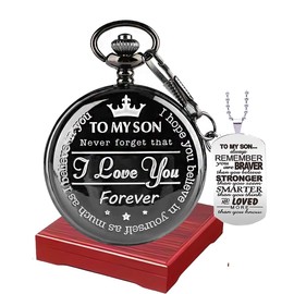 Udaney to My Son Pocket Watch and Keychain Set, Graduation/Birthday/Christmas Gifts for Son,Engraved Gifts with Box for Son from Dad/Mom