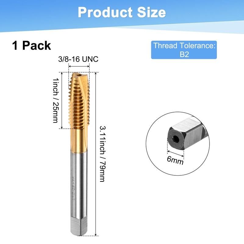 M METERXITY 1-Pack 3/8-16 UNC Thread Tap, HSS Titanium Coated