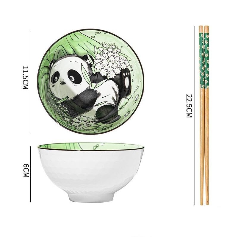 EatingBiting 4pcs Bowls & 4 Pairs of Chopsticks Panda Porcelain