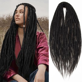 BYKSVIOC 24 Inch Dreadlocks Extensions Black 10Strands Handmade Dreadlock crochet hair braids Synthetic thin 0.6cm Hippie Straight Double Ended Dreads Goddess Locs Crochet Hair for Women24inch,1b)