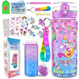 Decorate Your Own Water Bottle Kits for Girls Age 4-6-8-10, Unicorn Gem Diamond Painting Crafts, Fun Arts and Crafts Gifts Toys for Kids, DIY Birthday Gifts Thanksgiving Christmas Crafts