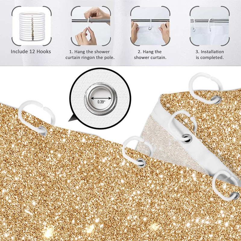 Yieldeer Gold Shower Curtain Sparkle Shimmer Bling Sparkly Bathroom Decor