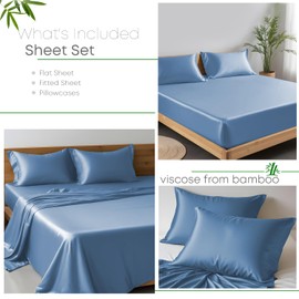 Linenwalas Premium 100% Viscose Derived from Bamboo Twin XL Sheet Set - Ultra Soft, Breathable & Cooling, Ideal for Hot Sleepers, 16" Deep Pocket, Hotel Luxury Bedding (Bahamas Blue)