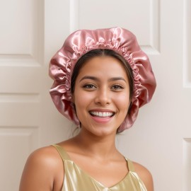Silk Bonnet for Sleeping Women Curly Silk Hair Bonnet for Sleeping Double Layer Satin Bonnet for Sleeping Women Sleep Bonnets for Women (Black&Pink)