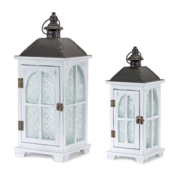 Maykoosh Wood Lantern Set of 2 - White Decorative Candle