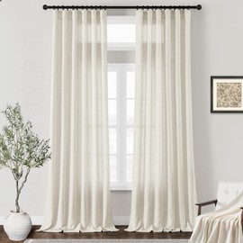 DUKIYO 132 Inch Linen Curtains 2 Panels, Pleat Hook Belt Rod Pocket Privacy Semi Sheer Extra Long Hotel Curtain Drapes 132 Inch Length for Tall Windows High Ceiling Living Room, Natural, W50 x L132