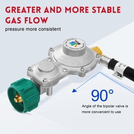 GasSaf 3FT 2 Stage Propane Regulator with Hose 90 Degrees RV Propane Regulator Hose Suitable for Dual Fuel Generator, RV Appliance, Gas Grills and More, 3/8 Female Flare Nut
