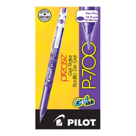 PILOT Precise P-700 Gel Ink Rolling Ball Stick Pens, Marbled Barrel, Fine Point, Purple Ink, 12-Pack (38621)
