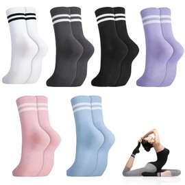MBVBN 6 Pares Calcetines de Algodón para Mujer, Calcetines Deportivos con Patrón de Rayas, Casuales de Tobillo Alto, Cómodo y Transpirable
