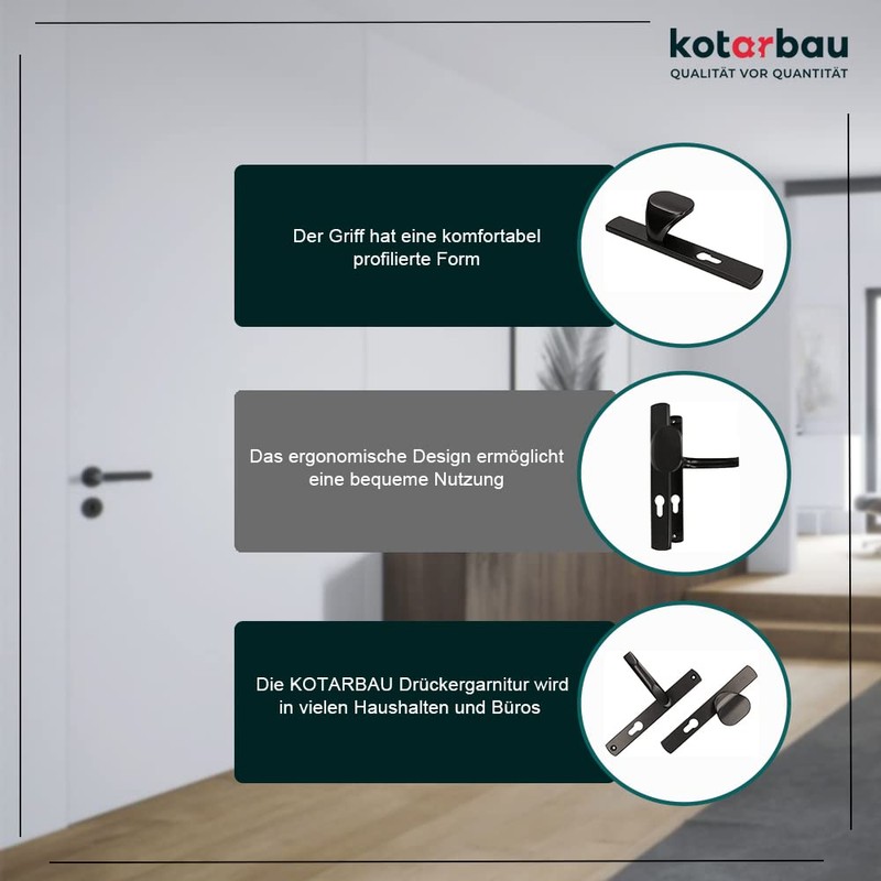 KOTARBAU® Door Handle Set 92 mm Long Plate Black Profile