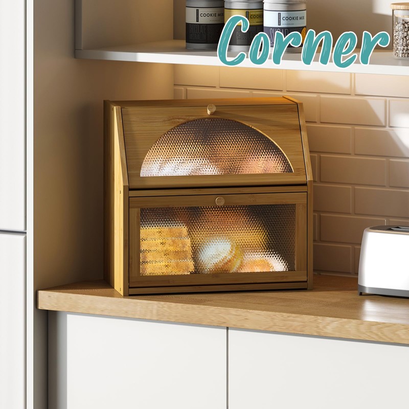 Vriccc Extra Large Bread Box for Kitchen Counter, Bamboo Wood