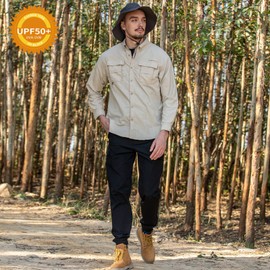 NAVISKIN Men's Sun Protection Fishing Shirts UPF 50+ Long Sleeve Sun Shirts for Men PFG Hiking Travel Shirts Khaki Size XXL