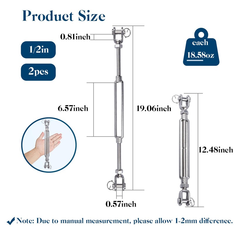 Jaw & Jaw Turnbuckle, Sunxer Tool Turnbuckles 304 Stainless Steel