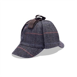 ZAFS Mens Deerstalker Sherlock Holmes Cap Herringbone Houndstooth Tweed Wool Hat-Charcoal Houndstooth Wine Check (UK, Alpha, One Size, Grey Pink Blue Check)