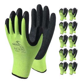 OTECKO Safety Work Gloves with Latex Rubber Coating, Non-Slip Grip, Breathable and Washable, Pack of 10 Pairs (Green, Medium)