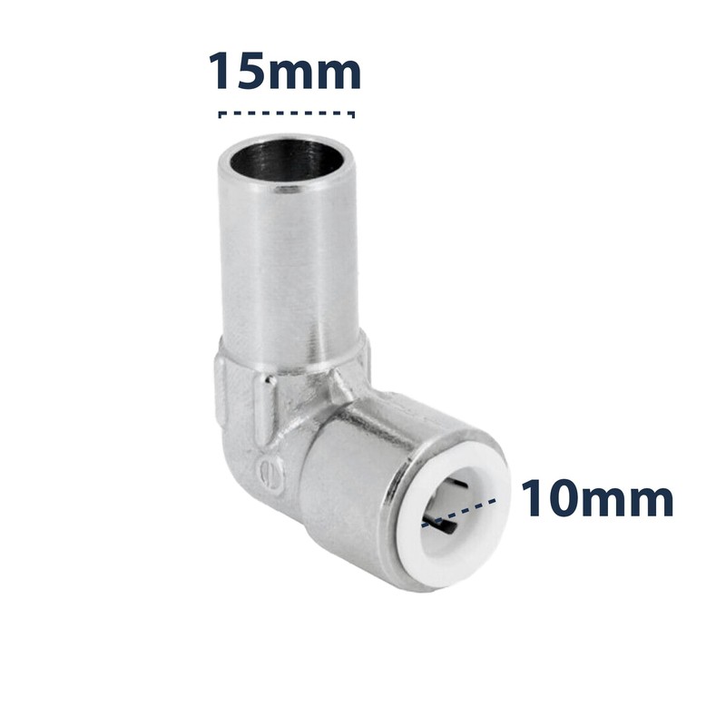 Pipestation Radiator Valve Pipe Reducer 15mm to 10mm Reducing 90°