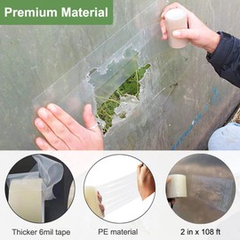 Inslat Greenhouse Film Repair Tape, Reinforced 6 mil Greenhouse Cover Plastic Sheeting Tape, 2" x108' Clear Green House Covering Patch Repair Kit for Seaming and Sealing
