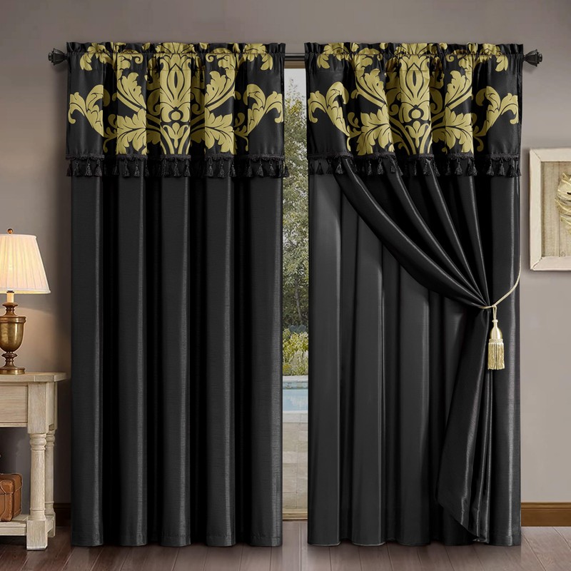 Chezmoi Collection Royale 4-Piece Jacquard Floral Window Curtain/Drape Set with