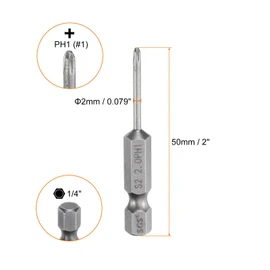 HARFINGTON 10pcs #1 Phillips Screwdriver Bit PH1 1/4" Hex Shank 2" (50mm) Long Magnetic S2 Steel Industrial Grade Screw Driver Bit Cross Head Electric Drill Bits 0.079" (2mm) Rod