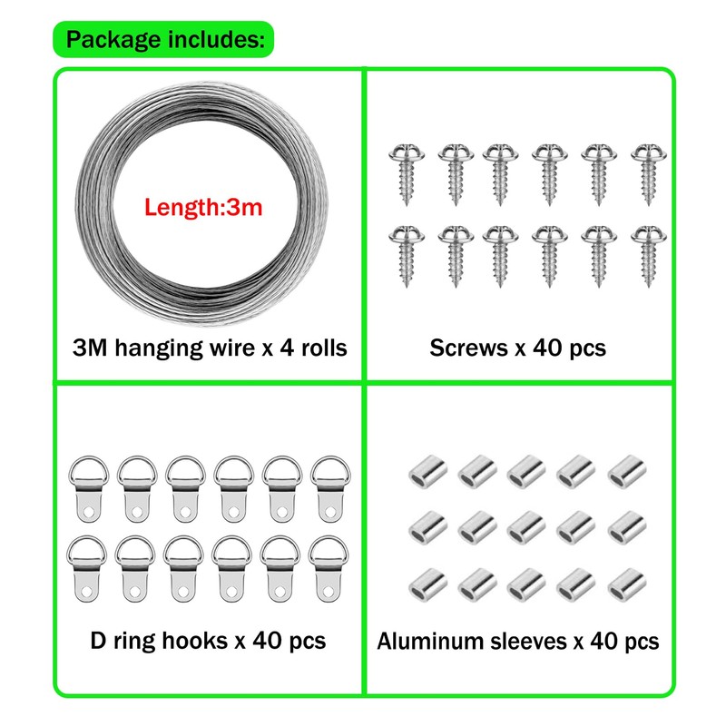 Yitla Picture Hanging Wire and Hooks kit,Picture Frame Hooks Picture