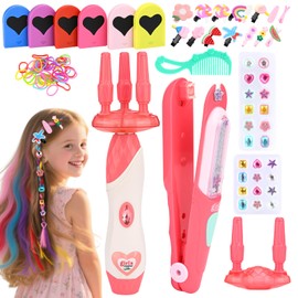 Dreamon 51 Pcs Hair Styling Tools - Hair Gem Stamper Kit and Automatic Hair Braider - Bling Hair Jewels for Girl with Reusable Shining Diamonds and Hair Chalk - Hair Salon Toys Christmas Birthday Gift