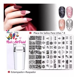 Dolores 10 Sellos Uñas Decoración:8 Placas Uñas,estampador,raspador