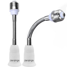 E27 Light Socket Extender Adapter, 15 CM/5.9 Inch Light Bulb Extension, Flexible E26 to E26 Extension, All-Directional Adjustable Standard Medium Screw Base Light Bulb Socket Converter (2-Pack)