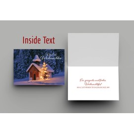 Burg Street Creations German Christmas Card - Fröhliche Weihnachten (Snow-Covered Forest Chapel with Christmas Tree)