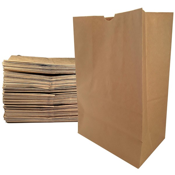 Large Paper Grocery Bags, 12x7x17 Kraft Brown Heavy Duty Sack 57 Lbs Basis Weight (100)