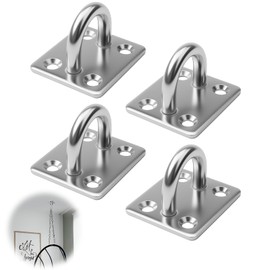 4PCS M6 Heavy Duty Pad Eye Plate 304 Stainless Steel Oblong Pad Eye Plate Staple Ring Hook Loop U-Shaped Sail Shade Marine Hardware Wall Ceiling Hooks Hanger for Marine Washing Line Suspension Silver